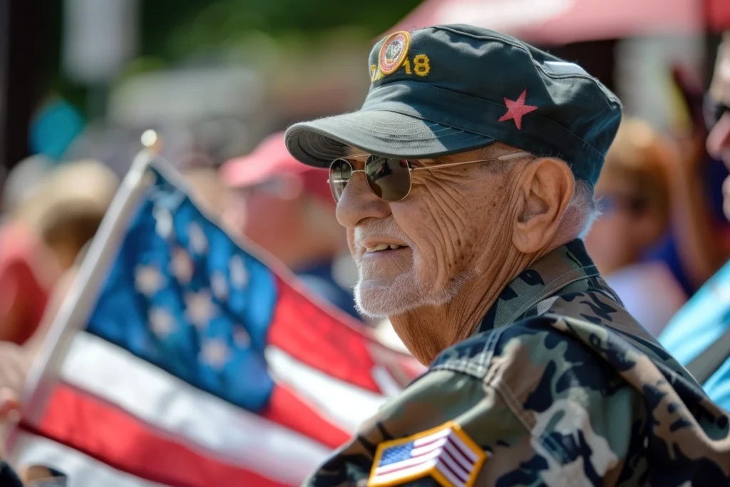 Veteran with American flag, representing home care for seniors in Idaho Falls.