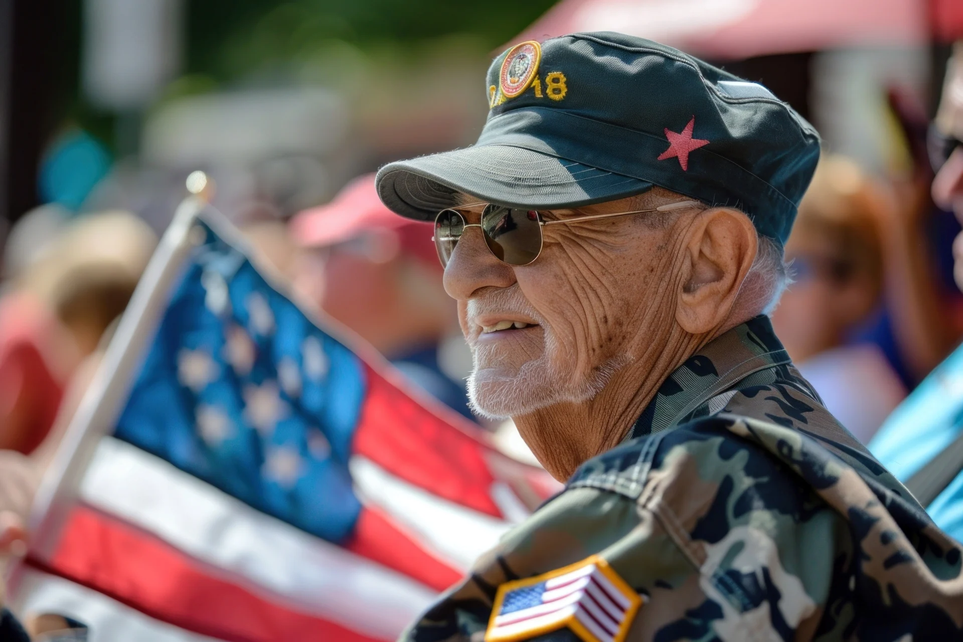 Veteran with American flag, representing home care for seniors in Idaho Falls.
